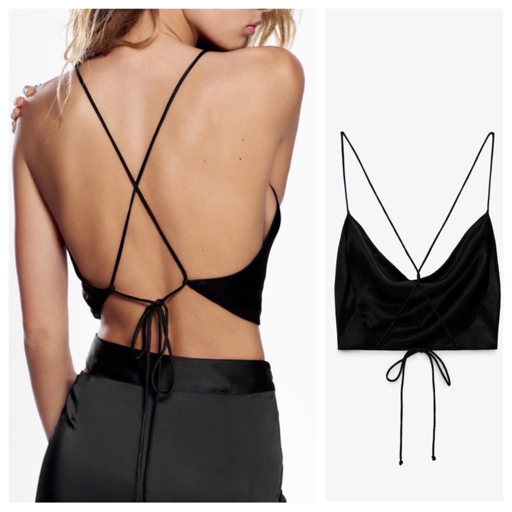NWT ZARA SATIN EFFECT CROP TOP BLACK